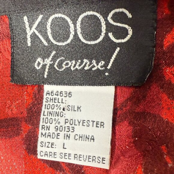 NWT Koos of Course! 2 pc Set Jacket Tank Top Large Red Black Floral 100% SILK - Picture 2 of 14